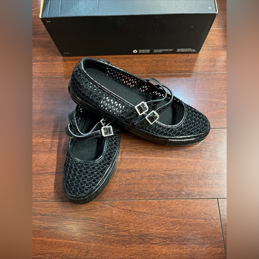 Womens 7 Converse Dainty Mary Jane OX Slip On Shoe Black Knit Flat Low A16567C